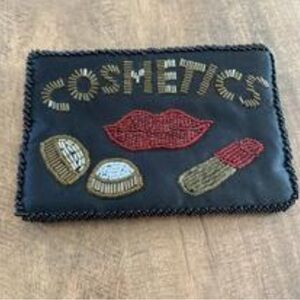Vintage Embroidered Black Cosmetic Pouch